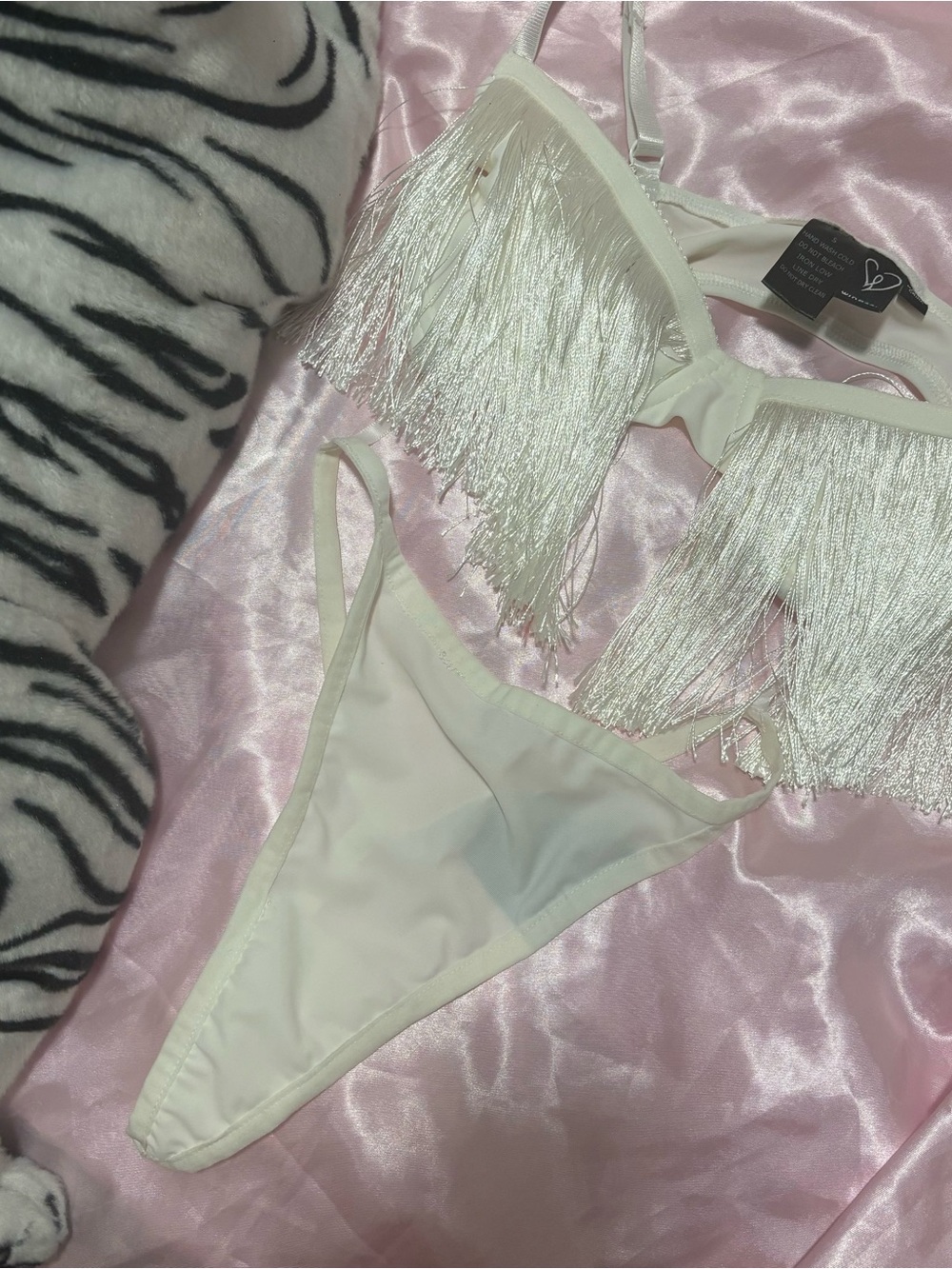 Fringe Trim White Showgirl Bodysuit